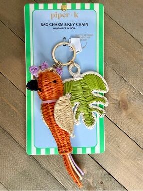 piper·k Woven Parrot Bag Charm/Key Chain — Orange, Cream & Green